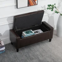 HOMCOM PU Leather Storage Ottoman Bench Storage Chest Tufted Ottoman Cube w/ Flipping Top 92L x 40W x 40H cm Brown(m-9)