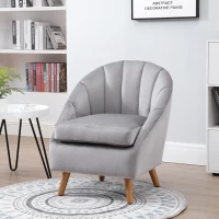 HOMCOM Accent Chair Velvet Fabric Single Sofa Armchair Home Living Room Solid Wood Leg Upholstered Side Armchair Grey(m-10)