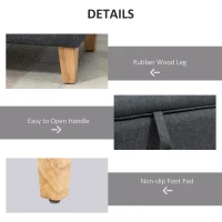 HOMCOM 30L Linen Storage Ottoman Padded Footstool with Rubberwood Legs for Storage Box, Bed End, Shoe Bench, Seating, Dark Grey(m-6)