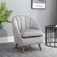 HOMCOM Accent Chair Velvet Fabric Single Sofa Armchair Home Living Room Solid Wood Leg Upholstered Side Armchair Grey(m-2)