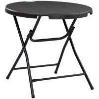 Outsunny Foldable Round Garden Table for 4, Outdoor Dining Table with HDPE Tabletop and Steel Frame, 80 x 80 x 73 cm, Dark Grey(m-11)