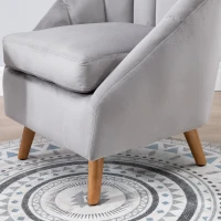 HOMCOM Accent Chair Velvet Fabric Single Sofa Armchair Home Living Room Solid Wood Leg Upholstered Side Armchair Grey(m-9)