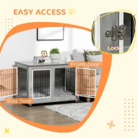 PawHut Dog Crate Furniture, Side End Table, Indoor Dog Kennel with Soft Washable Cushion, Wire Mesh, Large Top, for Medium and Large Dogs,90 x 58 x 65, Grey(m-6)