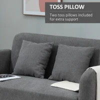 HOMCOM 2 Seater Sofa, Modern Fabric Loveseat Sofa, Small Couch with 2 Pillows, Armrest and Wood Legs for Living Room, Bedroom, Home Office, Grey(m-7)