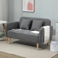 HOMCOM 2 Seater Sofa, Modern Fabric Loveseat Sofa, Small Couch with 2 Pillows, Armrest and Wood Legs for Living Room, Bedroom, Home Office, Grey(m-10)