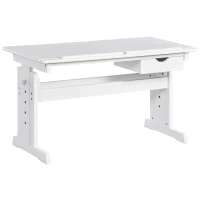 HOMCOM Adjustable Height Study Desk for Students Computer Desk, Home Learning Center Desk with Tilting Desktop and Storage Drawer, White(m-1)