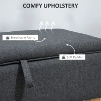 HOMCOM 30L Linen Storage Ottoman Padded Footstool with Rubberwood Legs for Storage Box, Bed End, Shoe Bench, Seating, Dark Grey(m-5)