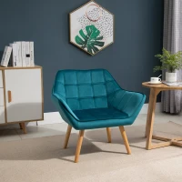 HOMCOM Blue Accent Chair, Velvet, Luxury Iron Frame for Bedroom/Living room(m-2)