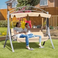 Outsunny Steel 3 Seater Swing Chair Patio Lounger Canopy Shelter Cushioned Seat Heavy Duty - Beige(m-2)