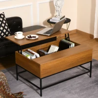 HOMCOM Lift Top Coffee Table with Hidden Storage Compartment Lift Tabletop Dining Table for Living Room, Teak(m-2)