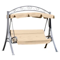 Outsunny Steel 3 Seater Swing Chair Patio Lounger Canopy Shelter Cushioned Seat Heavy Duty - Beige(m-1)