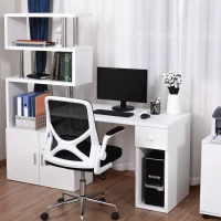 HOMCOM Rotating Corner Table Display Shelf Combo L-Shaped I-Shape Computer Desk Home Office, White(m-10)