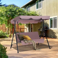 Outsunny 3 Seater Canopy Swing Chair Garden Rocking Bench Heavy Duty Patio Metal Seat w/ Top Roof - Brown(m-2)