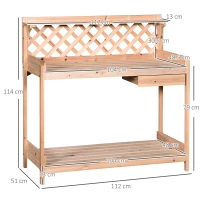 Outsunny Fir Wood Outdoor Garden Table w/ Drawer Potting Bench with Bottom Shelf Hooks Trellis for Garage Greenhouse(m-3)
