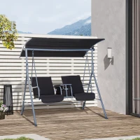 Outsunny Steel Frame 2-Seater  Swing Chair w/ Table Grey(m-2)