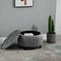 HOMCOM Storage Ottoman Footrest Corner Chair Rubber Wood Feet with Floor Protector Removable Lid(m-11)