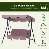 Outsunny 3 Seater Canopy Swing Chair Garden Rocking Bench Heavy Duty Patio Metal Seat w/ Top Roof - Brown(m-7)