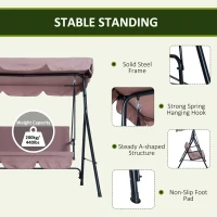 Outsunny 3 Seater Canopy Swing Chair Garden Rocking Bench Heavy Duty Patio Metal Seat w/ Top Roof - Brown(m-5)