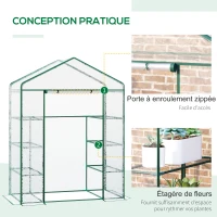 Outsunny Serre de jardin 8 étagères bâche transparente PVC porte enroulable 143 x 73 x 195 cm - transparent(m-5)