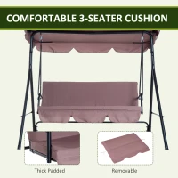 Outsunny 3 Seater Canopy Swing Chair Garden Rocking Bench Heavy Duty Patio Metal Seat w/ Top Roof - Brown(m-6)
