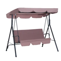 Outsunny 3 Seater Canopy Swing Chair Garden Rocking Bench Heavy Duty Patio Metal Seat w/ Top Roof - Brown(m-1)