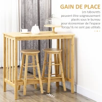HOMCOM Ensemble table de bar rectangulaire + 2 tabourets ronds bambou avec repose-pieds 3 pièces 98 x 53 x 90 cm bois naturel(m-5)