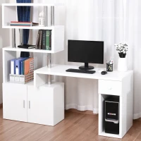 HOMCOM Rotating Corner Table Display Shelf Combo L-Shaped I-Shape Computer Desk Home Office, White(m-2)