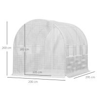 Outsunny Walk-in Polytunnel Greenhouse Green House with Roll-up Sidewalls, UV-resistant PE Cover, 3 x 2 x 2m, White(m-3)