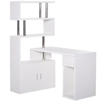 HOMCOM Rotating Corner Table Display Shelf Combo L-Shaped I-Shape Computer Desk Home Office, White(m-1)
