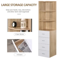 HOMCOM Multi-Layer Modern Corner Bookcase w/ 3 Open Shelf 4 Drawer Floor Standing Home Office Storage Furniture Shelving(m-4)