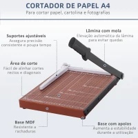 HOMCOM Cortador de Papel A4 para Papelaria Fotografia Escritório Estúdio Capacidade 12 Folhas com Regla 48x26,5x5cm Marrom(m-4)