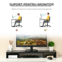 Stand pentru doua monitoare Vinsetto cu lungime si unghi reglabil, stand ridicare ecran pentru laptop, computer, PC, imprimanta, televizor, negru(m-7)