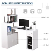 HOMCOM Rotating Corner Table Display Shelf Combo L-Shaped I-Shape Computer Desk Home Office, White(m-4)