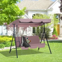 Outsunny 3 Seater Canopy Swing Chair Garden Rocking Bench Heavy Duty Patio Metal Seat w/ Top Roof - Brown(m-13)