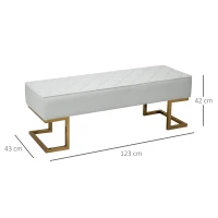 HOMCOM 120cm Long Ottoman Bench PU Leather Bed End Lounge Sofa with Gold Electroplated Legs for Bedroom Living Room Entryway White(m-3)