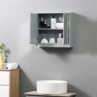 HOMCOM Wall Mounted Mirror Cabinet with Storage Shelf Bathroom Cupboard Double Door Grey(m-11)