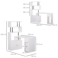 HOMCOM Rotating Corner Table Display Shelf Combo L-Shaped I-Shape Computer Desk Home Office, White(m-3)