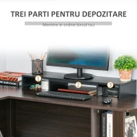 Stand pentru doua monitoare Vinsetto cu lungime si unghi reglabil, stand ridicare ecran pentru laptop, computer, PC, imprimanta, televizor, negru(m-6)