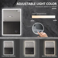 Kleankin Oglinda de baie cu LED 70x50 cm, oglinda de cosmetica cu iluminare pentru perete, cu 3 lumini reglabile, plug-in, argintiu(m-7)