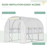 Outsunny Walk-in Polytunnel Greenhouse Green House with Roll-up Sidewalls, UV-resistant PE Cover, 3 x 2 x 2m, White(m-7)