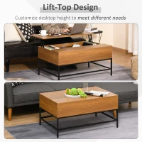 HOMCOM Lift Top Coffee Table with Hidden Storage Compartment Lift Tabletop Dining Table for Living Room, Teak(m-4)