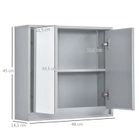 HOMCOM Wall Mounted Mirror Cabinet with Storage Shelf Bathroom Cupboard Double Door Grey(m-3)