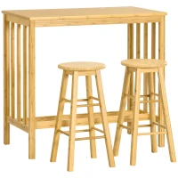 HOMCOM Ensemble table de bar rectangulaire + 2 tabourets ronds bambou avec repose-pieds 3 pièces 98 x 53 x 90 cm bois naturel(m-1)