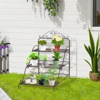 Outsunny 3 Tier Stair Style Metal Plant Stand, Flower Pot Holder Display Shelf, Storage Organizer Rack for Indoor Outdoor Patio Balcony Yard(m-12)