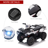 HOMCOM 12V Kids Quad Bike with Forward, Reverse Functions, Ride-On ATV w/ Music, LED, Headlights, for Ages 3-5 Years - White(m-7)