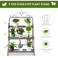 Outsunny 3 Tier Stair Style Metal Plant Stand, Flower Pot Holder Display Shelf, Storage Organizer Rack for Indoor Outdoor Patio Balcony Yard(m-4)