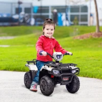 HOMCOM 12V Kids Quad Bike with Forward, Reverse Functions, Ride-On ATV w/ Music, LED, Headlights, for Ages 3-5 Years - White(m-2)