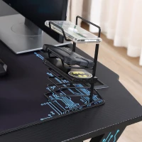 HOMCOM Gaming Tisch Schreibtisch mit Kopfhörerhaken Getränkehalterung R-förmiger Computertisch MDF Metall Schwarz+Blau 110 x 59 x 75 cm(m-9)