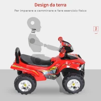HOMCOM Quad Giocattolo per Bambini con Clacson, Musica e Luci, 60x38x42 cm, in PP Rosso(m-5)