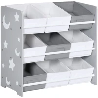 Dulap de Jucarii Zonekiz cu 9 Cosuri Detasabile, Cutie de Depozitare pentru Jucarii din Lemn MDF si Material Textil(m-1)